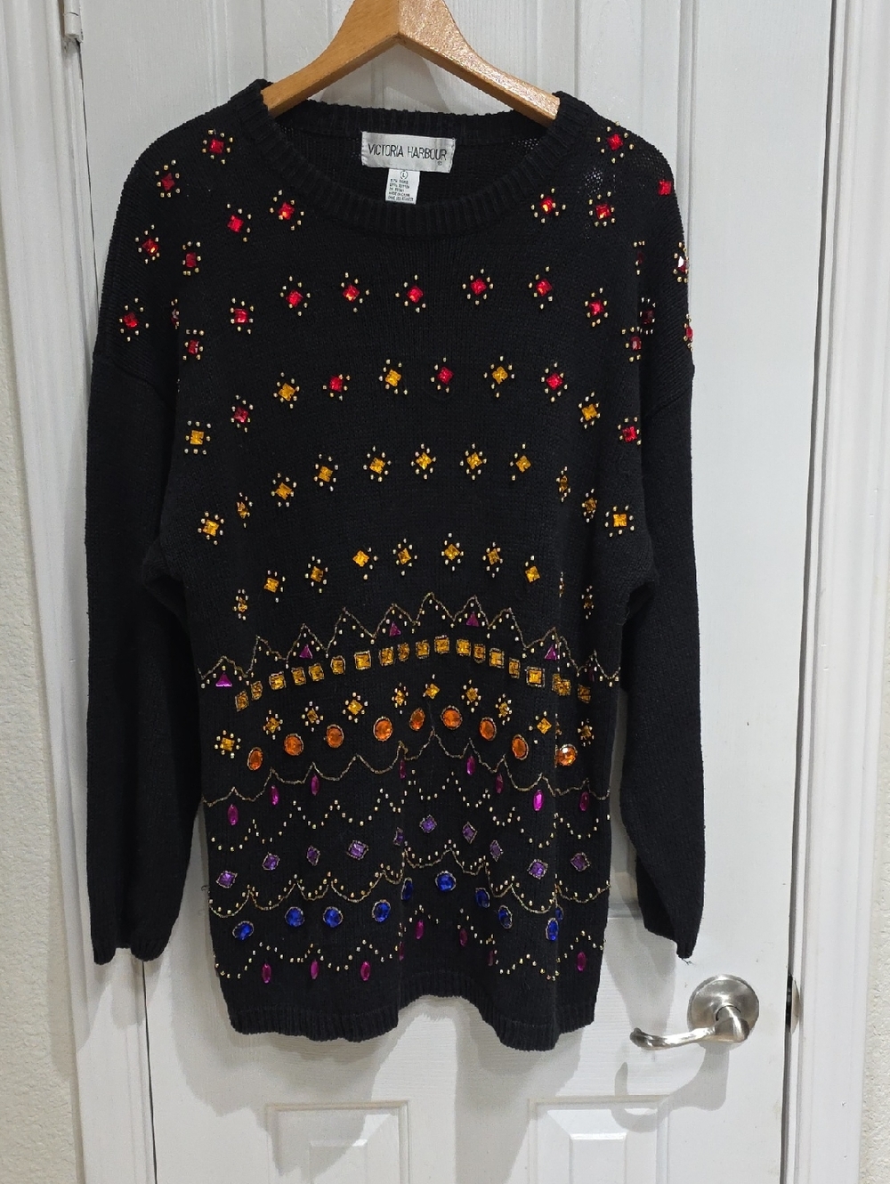 Victoria Harbour Vintage Black  Embellished Crewneck Sweater Sz.L